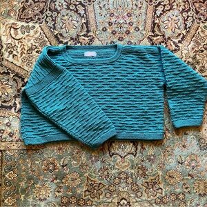 Hand Knit Teal Women's Cropped Sweater